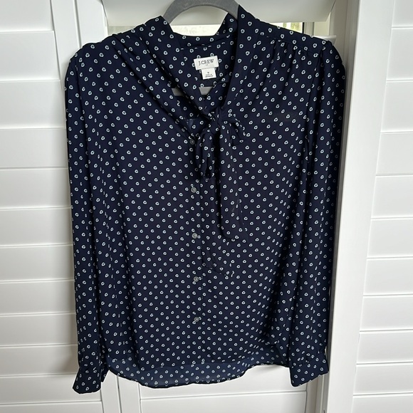 J Crew Navy Dot Tie Nexk Blouse Size 4 - Picture 2 of 7